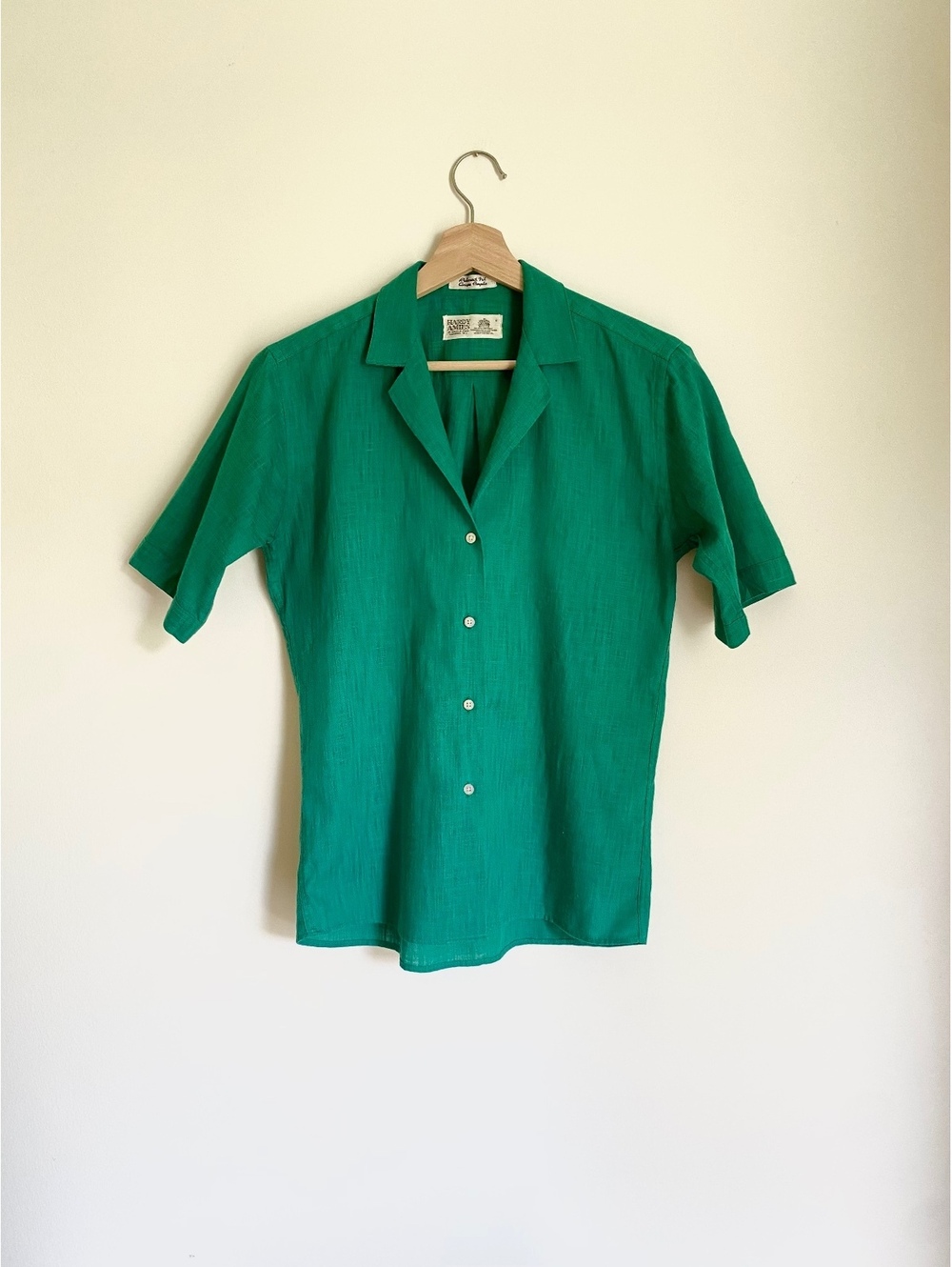 Vintage Hardy Amies London Emerald Green Button Front Blouse Women’s M